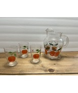 Vintage Hazel Atlas Small Orange Juice Pitcher With 3 Glasses MCM - £14.28 GBP