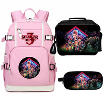 Stranger Things Season 3 Backpack Lunch Box Pencil Case Large Pink A - £54.84 GBP