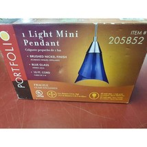 NIB Portfolio Cobalt Blue Glass Pendant Light Brushed Nickel Modern 205852 Hangi - $19.80