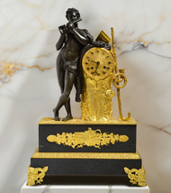 LaGarde Antique French Mantel Clock Gilt n Patina Bronze Shepherd Playing Flute - £3,357.29 GBP