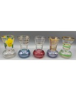 Set Of 5 Vtg Bartlett Collins Glass Bud Vases Multicolor Gold Stripes - $568.76 MXN
