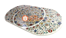 6&#39;x3&#39; White Marble Big Dining Conference Table Top Multi Inlay Floral Art E1533 - £4,201.92 GBP