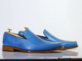 Men&#39;s Handmade Blue Leather Loafers Shoes  - £125.37 GBP