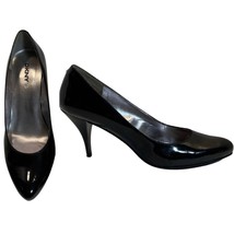 DKNYC Black Patent Pointed Toe Pump Slim Stacked Heel Pumps Stacy size 8... - $24.15