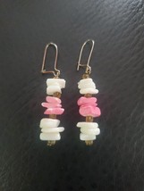 Vintage Pink White Shell Beads Earrings Pierced 1&quot; - $9.85 CAD