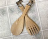 Carved Wood Zebra Handle Salad Serving Spoon and Fork Pair Hand Painted - £11.23 GBP
