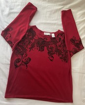 Alfred Dunner Dress Top Red with Black Embellishment Size Medium - e002 - $87.53 MXN