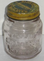 Vintage Vaseline Round Glass Bottle Jar w/Lid Apothecary Prop Vase Barn Dig Dump - £6.96 GBP
