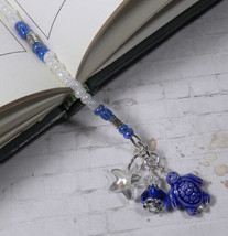 Turtle Beaded Thong Bookmark Ceramic Seed Bead Handmade Blue Silver White New - £12.65 GBP