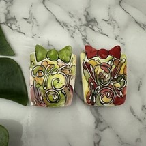Vintage G Burns Ceramic Fridge Magnet Set of 2 Red Green Gift Boxes Art - $16.82