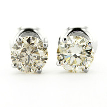 Real Diamond Stud Earrings Round Shape J/K I1 14K White Gold IGI Cert 1.80 Carat - £1,935.89 GBP