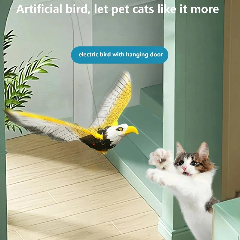 Play Simulation Bird Interactive Cat Play Electric Hanging Eagl Flying Bird Cat  - £23.18 GBP