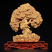 Feng Shui Thuja Wood Statue Money Tree Real Wood Sculpture Lucky Decoration - $78.21