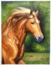 Original Hand-Painted Brown Horse Oil Painting Unmounted Canvas 30x40 inches - £561.28 GBP