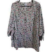 Catherines Blouse 22W 24W Striped Floral Black White Button Down Multico... - £12.08 GBP