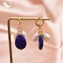 XlentAg Natural Blue Stone Baroque s Drop Women Earrings Lapis Lazuli Anniversar - £16.97 GBP