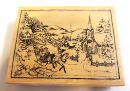 Psx Designs K-2754 Country Christmas Village Winter Sleigh Ride Lrg Rubber Stamp - £27.96 GBP