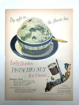 1952 Vintage Lady Borden Pistachio Nut Ice Cream Print Ad with Bowl and Train - £4.31 GBP