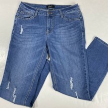 Earl Tapered Leg Sz 8 Womens Midrise Stretch Denim Blue Jeans Distressed Holes - £10.82 GBP