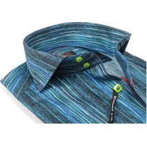 Men's Axxess Turkey Shirt 100% Egyptian Cotton High Collar 224-21 Teal Fancy image 2