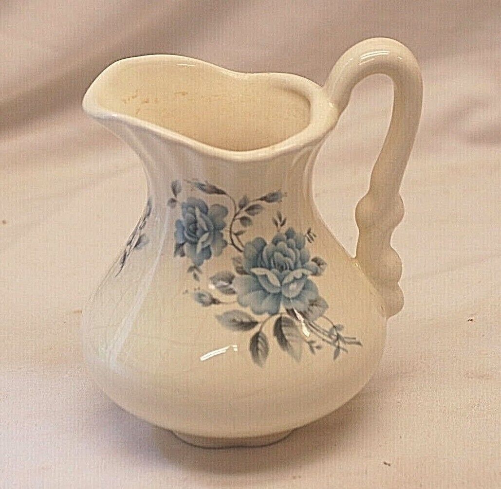 V B Athena VB Creamer Small Pitcher Blue &amp; White Floral Roses USA - $26.72