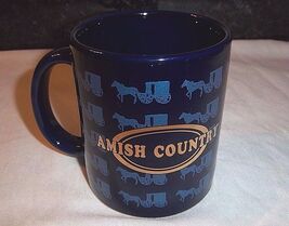 AMISH COUNTRY Mug Horse Drawn Buggy Blue Metallic Gold Unique Design Cof... - $422.81 MXN