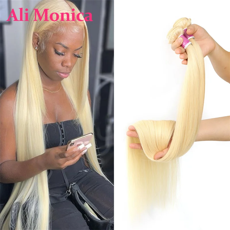 Alimonica Bundles Honey 613 Blonde Remy Brazilian Straight Hair Weave Weft Remy - £720.18 GBP
