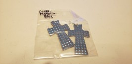 Faux Leather Dangle Earrings (New) Cross Metallic Blue - £4.42 GBP