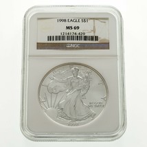 1998 $1 Silver Eagle Graded by NGC as MS-69! Near Perfect Eagle - £58.47 GBP