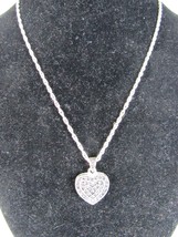 Silvetone Heart Shaped Pendant Necklace Marcasite - $5.90