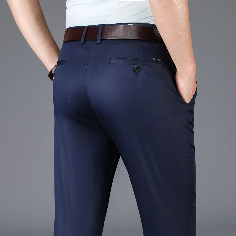 BROWON 2024 New Arrival Casual Pants Men Mid Waist Straight Formal Long Trouser  - $83.96