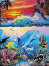 Framed Canvas Art Print Painting Dolphins Sunset Tropical Fish Beach Reef Exotic - £31.72 GBP+