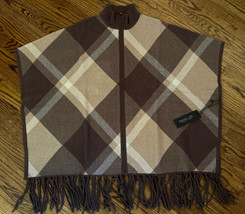 NEW Rachel Zoe Women’s Plaid Fringe Poncho Tan/Brown Size S/M NWT - £59.78 GBP