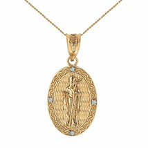 Solid 14k Yellow Gold Gold Saint Patrick Diamond Oval Medallion Pendant Necklace - £165.54 GBP+