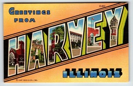 Greetings From Harvey Illinois Large Letter Linen Postcard Curt Teich Un... - $20.19