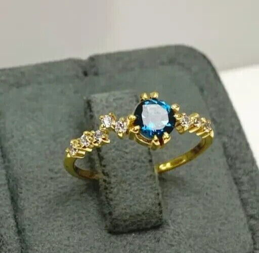Primary image for 2.00CT Round Lab-Created London Blue Topaz Solitaire Ring 14k Yellow Gold Plated