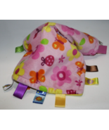 Taggies Baby Security Blanket 12&quot; Lovey Ribbon Tags Flowers Lady Bug But... - $14.00