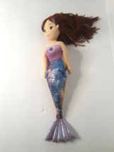 Aurora World Sparkle Mermaid Plush Stuffed Doll W/ Brown Yarn Hair 18&quot; Inches - £7.58 GBP