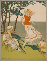Bathers By the Sea, on a Cliff Ladies Rest Under a Shady Tree by E. L. C... - £64.28 GBP