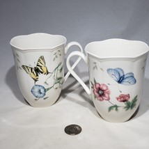 Set of 2 Lenox Swallowtail Butterfly Meadow Mugs Morning Glory Scalloped Rim - £17.26 GBP