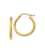 Finest Gold 2 x 20 mm 14K Yellow Gold Satin Diamond-Cut Round Tube Hoop ... - $164.86