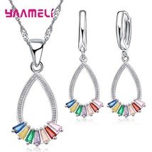 Elegant 925 Silver Women Jewelry Sets Multicolored AAA Zircon Classic Water Drop - £18.36 GBP