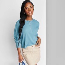 Women&#39;s Long Sleeve Henley T-Shirt - Wild Fable Blue XXL - £9.30 GBP