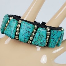 Vintage Native Tribal Style Blue Beaded Clamp Cuff Bracelet Made In India - £27.86 GBP