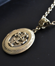 Locket Necklace, Cross Locket Necklace, Cross Necklace, oval locket (455) - £8.93 GBP