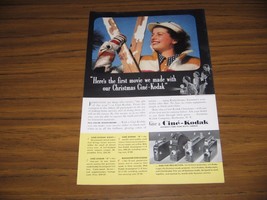 1938 Print Ad Cine-Kodak Home Movie Cameras Happy Lady with Snow Skis - £11.25 GBP