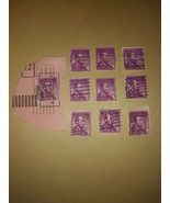 Lot #2 10 1954 Lincoln 4 Cent Cancelled Postage Stamps Purple Vintage VT... - $14.85