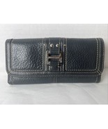 Fossil Leather Flap Card Clutch Wallet Billfold Black Tri-Fold Very Good... - $29.60