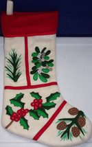 Appliqued Tree Branches Holly Leaves Christmas Stocking - $9.99