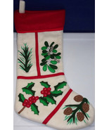 Appliqued Tree Branches Holly Leaves Christmas Stocking - $9.99